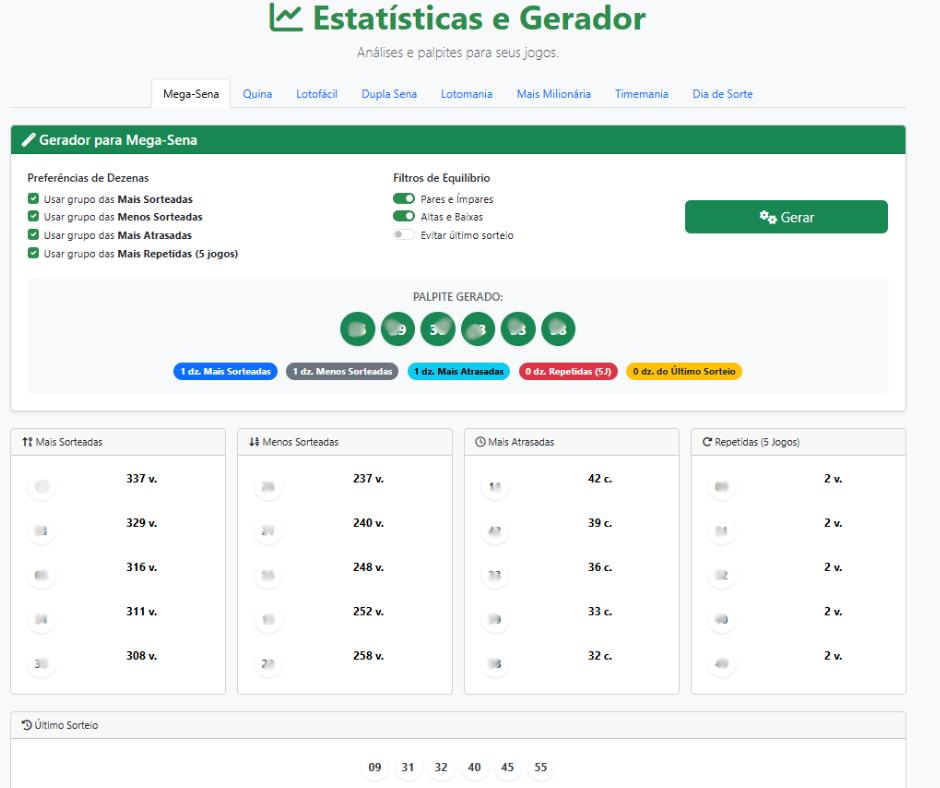 Exemplo do gerador de palpites
